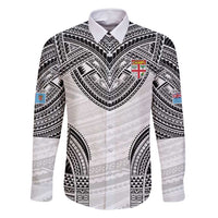 Flying Fijians Pacific Fiji Rugby Custom Family Matching Mermaid Dress and Hawaiian Shirt Polynesian Pattern LT9 Dad's Shirt - Long Sleeve White - Polynesian Pride