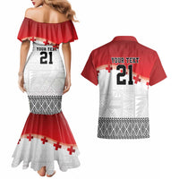 Ikale Tahi Pacific Tonga Rugby Custom Couples Matching Mermaid Dress and Hawaiian Shirt Tongan Ngatu with Flag Pattern