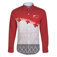 Ikale Tahi Pacific Tonga Rugby Custom Family Matching Short Sleeve Bodycon Dress and Hawaiian Shirt Tongan Ngatu with Flag Pattern LT9 Dad's Shirt - Long Sleeve Red - Polynesian Pride