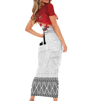 Ikale Tahi Pacific Tonga Rugby Custom Family Matching Short Sleeve Bodycon Dress and Hawaiian Shirt Tongan Ngatu with Flag Pattern LT9 - Polynesian Pride