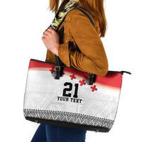 Ikale Tahi Pacific Tonga Rugby Custom Leather Tote Bag Tongan Ngatu with Flag Pattern