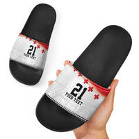 Ikale Tahi Pacific Tonga Rugby Custom Slide Sandals Tongan Ngatu with Flag Pattern - Polynesian Pride