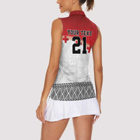 Ikale Tahi Pacific Tonga Rugby Custom Women Sleeveless Polo Shirt Tongan Ngatu with Flag Pattern