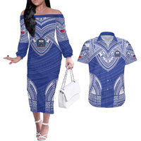 Manu Samoa Pacific Samoa Rugby Custom Couples Matching Off The Shoulder Long Sleeve Dress and Hawaiian Shirt Polynesian Pattern