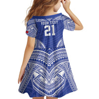 Manu Samoa Pacific Samoa Rugby Custom Kid Short Sleeve Dress Polynesian Pattern