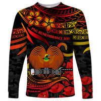 PNG Remembrance Day Long Sleeve Shirt Polynesian Tribal and Poppy LT9 Unisex Red - Polynesian Pride