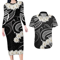 White Sunday Tokelau Gardenia Thunbergia Couples Matching Long Sleeve Bodycon Dress and Hawaiian Shirt Fakamalo Atu Kia Te Koutou Uma LT9 Black - Polynesian Pride