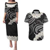 White Sunday Tokelau Gardenia Thunbergia Couples Matching Puletasi and Hawaiian Shirt Fakamalo Atu Kia Te Koutou Uma LT9 Black - Polynesian Pride