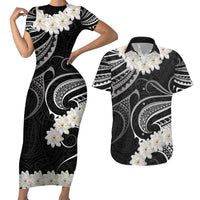 White Sunday Tokelau Gardenia Thunbergia Couples Matching Short Sleeve Bodycon Dress and Hawaiian Shirt Fakamalo Atu Kia Te Koutou Uma LT9 Black - Polynesian Pride