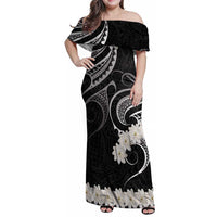 White Sunday Tokelau Gardenia Thunbergia Family Matching Off Shoulder Maxi Dress and Hawaiian Shirt Fakamalo Atu Kia Te Koutou Uma LT9 Mom's Dress Black - Polynesian Pride