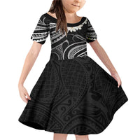 White Sunday Tokelau Gardenia Thunbergia Family Matching Off Shoulder Short Dress and Hawaiian Shirt Fakamalo Atu Kia Te Koutou Uma LT9 Daughter's Dress Black - Polynesian Pride