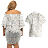 Tokelau Gardenia Thunbergia Couples Matching Off Shoulder Short Dress and Hawaiian Shirt Polynesian Art Vibe LT9 - Polynesian Pride