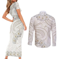Tokelau Gardenia Thunbergia Couples Matching Short Sleeve Bodycon Dress and Long Sleeve Button Shirt Polynesian Art Vibe LT9 - Polynesian Pride