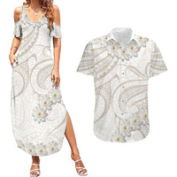 Tokelau Gardenia Thunbergia Couples Matching Summer Maxi Dress and Hawaiian Shirt Polynesian Art Vibe LT9 White - Polynesian Pride