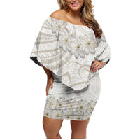 Tokelau Gardenia Thunbergia Family Matching Off Shoulder Short Dress and Hawaiian Shirt Polynesian Art Vibe LT9 Mom's Dress White - Polynesian Pride