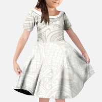 Tokelau Gardenia Thunbergia Family Matching Short Sleeve Bodycon Dress and Hawaiian Shirt Polynesian Art Vibe LT9 Daughter's Dress White - Polynesian Pride