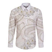 Tokelau Gardenia Thunbergia Long Sleeve Button Shirt Black Polynesian Art Vibe