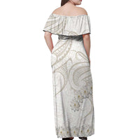 Tokelau Gardenia Thunbergia Off Shoulder Maxi Dress Black Polynesian Art Vibe