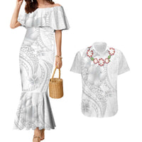Manuia le Aso Sa o Tamaiti Tonga Couples Matching Mermaid Dress and Hawaiian Shirt White Sunday Heilala Lei LT9 White - Polynesian Pride
