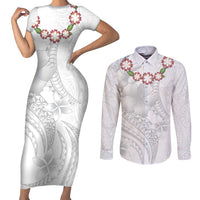 Manuia le Aso Sa o Tamaiti Tonga Couples Matching Short Sleeve Bodycon Dress and Long Sleeve Button Shirt White Sunday Heilala Lei LT9 White - Polynesian Pride