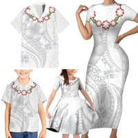 Manuia le Aso Sa o Tamaiti Tonga Family Matching Short Sleeve Bodycon Dress and Hawaiian Shirt White Sunday Heilala Lei LT9 - Polynesian Pride