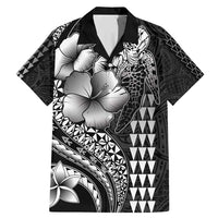 Hawaiian Sea Turtle Family Matching Mermaid Dress and Hawaiian Shirt Black Hibiscus Flowers and Kakau Pattern LT9 Dad's Shirt - Short Sleeve Black - Polynesian Pride