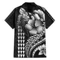 Hawaiian Sea Turtle Family Matching Puletasi and Hawaiian Shirt Black Hibiscus Flowers and Kakau Pattern LT9 - Polynesian Pride
