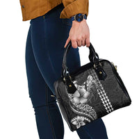 Hawaiian Sea Turtle Shoulder Handbag Black Hibiscus Flowers and Kakau Pattern