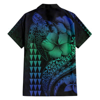 Hawaiian Sea Turtle Family Matching Off Shoulder Short Dress and Hawaiian Shirt Blue Hibiscus Flowers and Kakau Pattern LT9 - Polynesian Pride