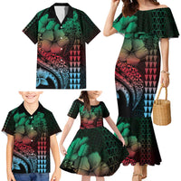 Hawaiian Sea Turtle Family Matching Mermaid Dress and Hawaiian Shirt Green Hibiscus Flowers and Kakau Pattern LT9 - Polynesian Pride