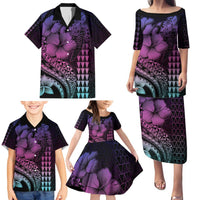 Hawaiian Sea Turtle Family Matching Puletasi and Hawaiian Shirt Pink Hibiscus Flowers and Kakau Pattern LT9 - Polynesian Pride