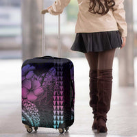 Hawaiian Sea Turtle Luggage Cover Pink Hibiscus Flowers and Kakau Pattern