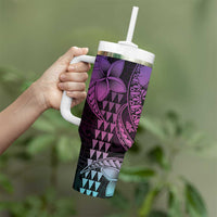 Hawaiian Sea Turtle Tumbler With Handle Pink Hibiscus Flowers and Kakau Pattern