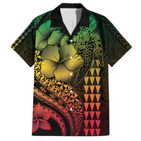 Hawaiian Sea Turtle Family Matching Long Sleeve Bodycon Dress and Hawaiian Shirt Reggae Hibiscus Flowers and Kakau Pattern LT9 Dad's Shirt - Short Sleeve Reggae - Polynesian Pride