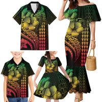 Hawaiian Sea Turtle Family Matching Mermaid Dress and Hawaiian Shirt Reggae Hibiscus Flowers and Kakau Pattern LT9 - Polynesian Pride