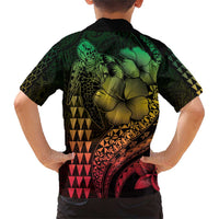 Hawaiian Sea Turtle Family Matching Short Sleeve Bodycon Dress and Hawaiian Shirt Reggae Hibiscus Flowers and Kakau Pattern LT9 - Polynesian Pride