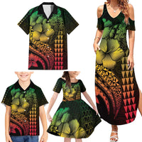Hawaiian Sea Turtle Family Matching Summer Maxi Dress and Hawaiian Shirt Reggae Hibiscus Flowers and Kakau Pattern LT9 - Polynesian Pride