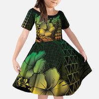 Hawaiian Sea Turtle Family Matching Tank Maxi Dress and Hawaiian Shirt Reggae Hibiscus Flowers and Kakau Pattern LT9 Daughter's Dress Reggae - Polynesian Pride