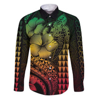 Hawaiian Sea Turtle Family Matching Tank Maxi Dress and Hawaiian Shirt Reggae Hibiscus Flowers and Kakau Pattern LT9 Dad's Shirt - Long Sleeve Reggae - Polynesian Pride