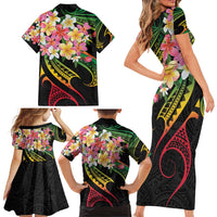 Kiribati Red Jasmine Mango Family Matching Short Sleeve Bodycon Dress and Hawaiian Shirt Reggae Polynesian Art Vibe LT9 - Polynesian Pride