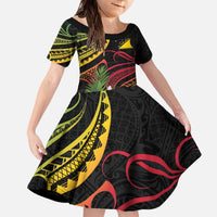 Personalised Tokelau Tropical Flowers Family Matching Off The Shoulder Long Sleeve Dress and Hawaiian Shirt Reggae Polynesian Art Vibe LT9 Daughter's Dress Reggae - Polynesian Pride