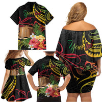 Personalised Tokelau Tropical Flowers Family Matching Off Shoulder Short Dress and Hawaiian Shirt Reggae Polynesian Art Vibe LT9 - Polynesian Pride