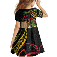 Personalised Tokelau Tropical Flowers Kid Short Sleeve Dress Reggae Polynesian Art Vibe