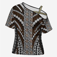 Brown Tongan Polynesian Tribal Cross Shoulder Shirt - Polynesian Pride