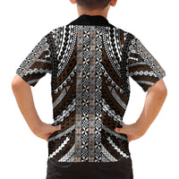 Brown Tongan Polynesian Tribal Family Matching Off The Shoulder Long Sleeve Dress and Hawaiian Shirt - Polynesian Pride