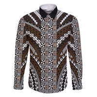 Brown Tongan Polynesian Tribal Family Matching Off Shoulder Maxi Dress and Hawaiian Shirt LT9 Dad's Shirt - Long Sleeve Brown - Polynesian Pride