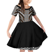 Brown Tongan Polynesian Tribal Family Matching Off Shoulder Short Dress and Hawaiian Shirt LT9 Daughter's Dress Brown - Polynesian Pride