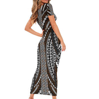 Brown Tongan Polynesian Tribal Family Matching Short Sleeve Bodycon Dress and Hawaiian Shirt LT9 - Polynesian Pride