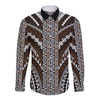 Brown Tongan Polynesian Tribal Long Sleeve Button Shirt - Polynesian Pride