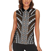 Brown Tongan Polynesian Tribal Women Sleeveless Polo Shirt - Polynesian Pride